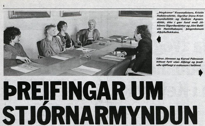 Kvennalistinn fékk þrjá fulltrúa kjörna á þing árið 1983. Þá var orðið "þingkona" enn framandi flestum. Myndin er skjáskot af timarit.is, úr Dagblaðinu Vísi, 28. apríl 1983.